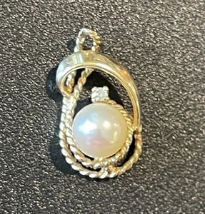 Ciondolo vintage ORO GIALLO 10k PERLA con CIONDOLO DIAMANTE 2,20 grammi gioielli 10kt - Foto 1 di 15