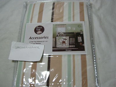 NEW Trend Lab Baby Morgan Window Tab Top Valance 53x15 - Sage Ivory Brown Stripe - Image 1 of 3