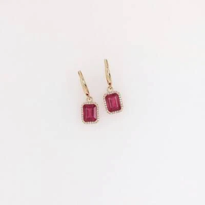 5.03 Ct Ruby & Natural Diamond Dangle Earrings 14k Solid Yellow Gold - Image 1 of 4