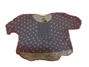 Abercrombie Kid Girl Red Navy Floral Embroidered Hi Lo Boho Peasant Top 12 14 16 - Picture 1 of 6