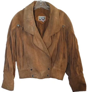 Chaqueta De Colección Gamuza Con Flecos Cuero Talla 8 Tono Plateado Conchos Distressed Grunge - Imagen 1 de 15