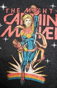 Marvel The Mighty Captain Marvel Speckled Black T-Shirt Large - Picture 1 of 6