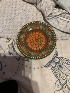 Antique Yankee Candle Shade Topper & Saucer Mosaic Leaves - Picture 1 of 11