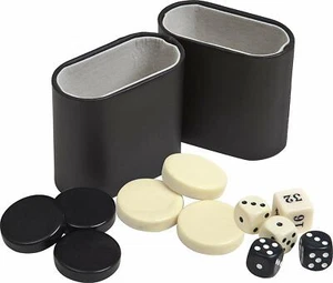 Genuine Leather Backgammon Dice Cups, Checkers Dice & Doubler - Picture 1 of 4