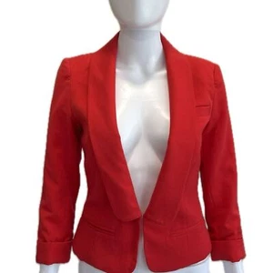 Bardot Shawl Collar Blazer Womens Size 4 XS Cherry Red Fitted Tailored Jacket - Picture 1 of 14
