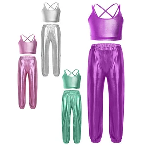 Kids Girls Dancewear Sportwear Suit Sleeveless Outfits 2 Piece Set Performance - Picture 1 of 38
