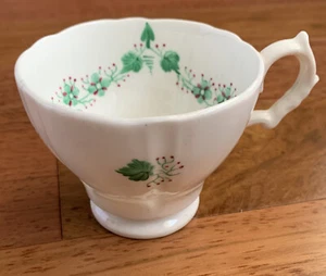 Antique Tea Cup Floral Hand Painted China Porcelain Mug Green Red Flowers - Picture 1 of 8
