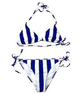 Heat Bikini 2-Piece Women's XL Royal Blue White Stripe String Padded Swimsuit - Picture 1 of 9
