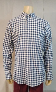 Camisa Top J Crew Azul y Blanco A Cuadros GRANDE Cuello Manga Larga Abotonada USADA - Imagen 1 de 6