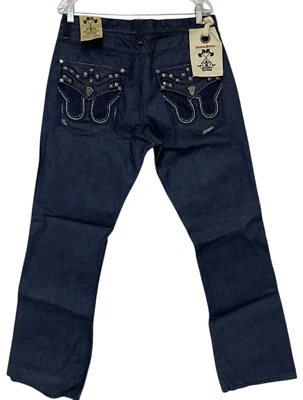 Pantalones de mezclilla rectos Blac Label para hombre talla 36 azul oscuro remaches de metal envejecido nuevos con etiquetas Y2K Foto 1 de 4