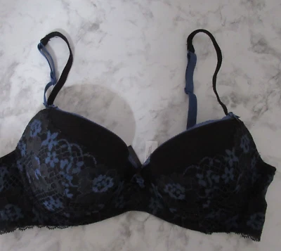 Adore Me Bra 36C Black Blue Lace Demi Underwire Padded BR-08001-DEM - Image 1 of 4