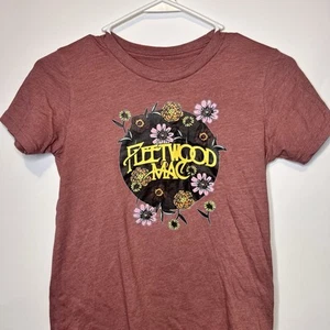 Fleetwood Mac Band Tee Youth Size Graphic T-Shirt Flowers Retro Rock Kids Maroon - Picture 1 of 4