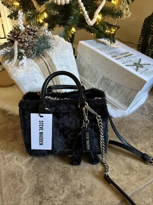 Новый с Ярлыками Steve Madden BMickey искусственного меха сумка через плечо W/съемный ремень черный $88 8 x 6 - Изображение 1 из 4