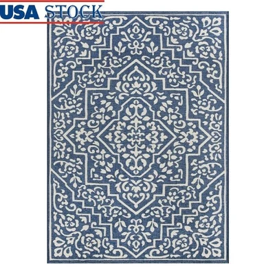 Alfombra de exterior medallón duradera 5'x7' tapiz rectangular tejido patio jardín nueva Foto 1 de 4