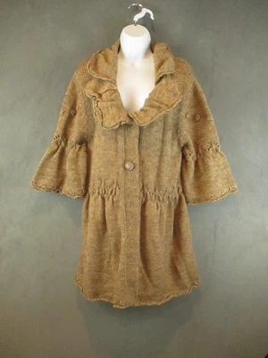 Abrigo Suéter One Girl Who Mujer Mediano Marrón Cuello Volantes Tejido Bobble Boho Foto 1 de 4