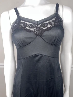 Vintage Sliperfection Full Slip Black Size 32” Adjustable Straps Lace bodice - Image 1 of 4