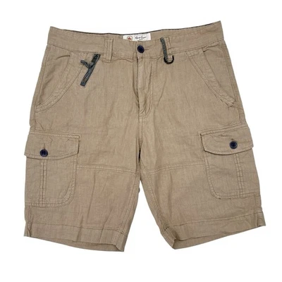 Pantalones Cortos Carga Robert Graham Hombres Talla 34 Calce Clásico Tostado Lino Mezcla Algodón Informal Foto 1 de 4