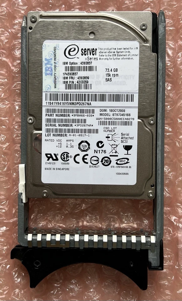 IBM 73GB 15K SAS MBC2073RC 43X0839 42C0259 CA06771-B25900BA HDD - Image 1 of 3