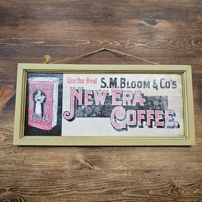 NEW ERA COFFEE Sign Vintage Style Framed S.M. Bloom & Co's 14x6.5 Inch  - Image 1 of 4