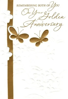 Tarjeta de sello Happy 50 aniversario dorado pareja mariposas mariposas doradas Foto 1 de 3