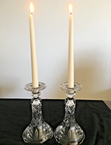 FLOWER VASES & CANDLESTICKS CANDLE HOLDER 2-in-1 SET OF 2 CRYSTAL ETCHED - Picture 1 of 18