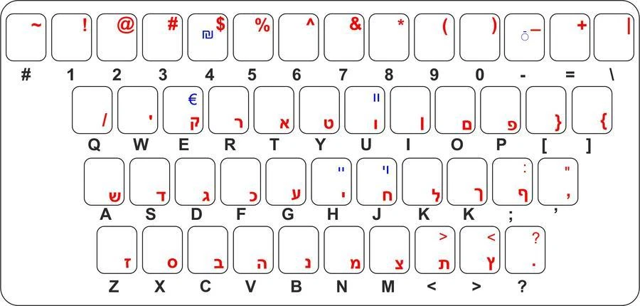 Adesivo Tastiera Ebraico Israeliano Alfabeto Lettera Computer
