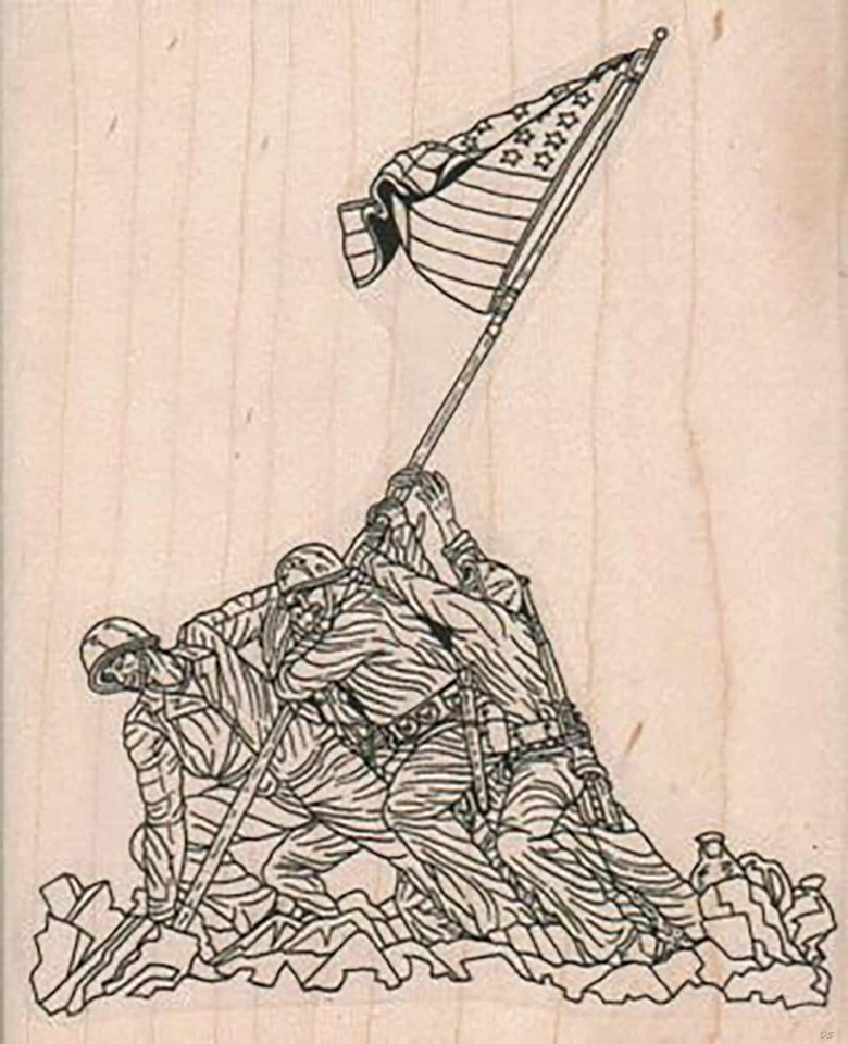 Mounted Rubber Stamp, Iwo Jima, Military, Marines, Navy, USA, WWII, Memorial Day - Image 1 of 1