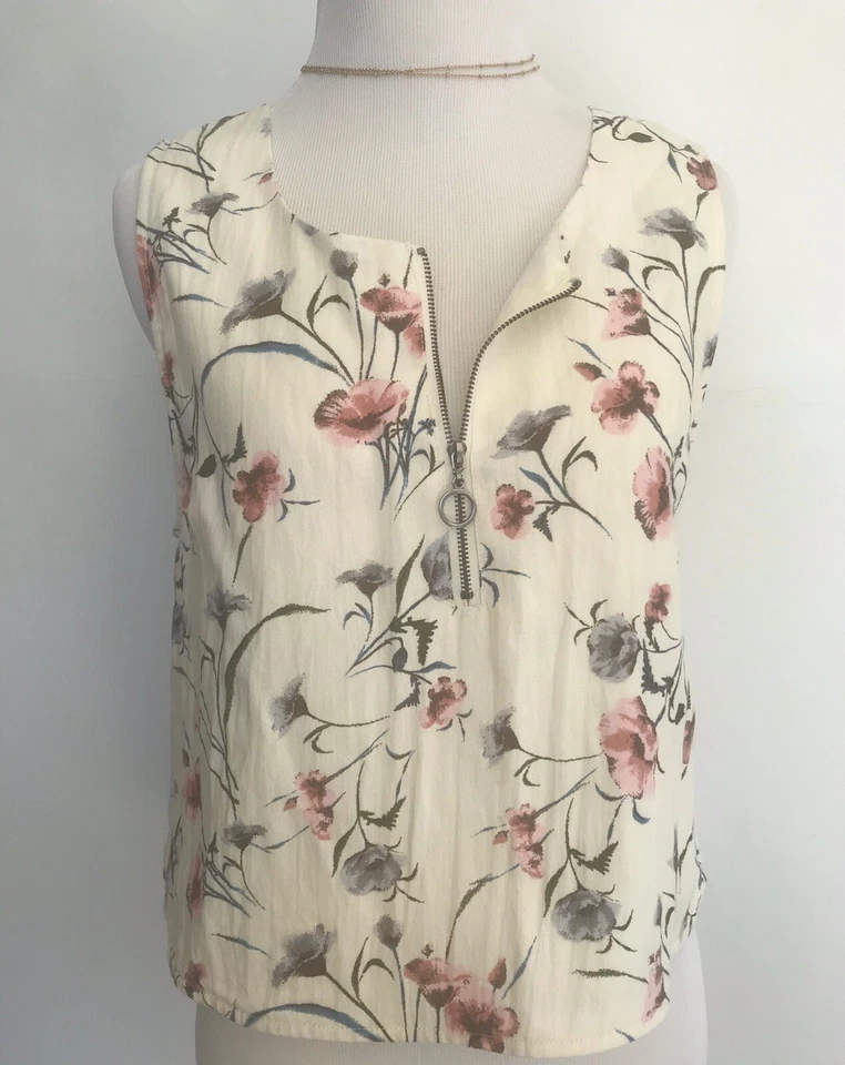 Joa Womens Ivory Open Back Floral Printed Sleeveless Crop Top L BHFO 5405