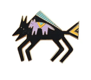 Laurel Burch Teal Black Purple Enamel Bison Brooch, Signed - Picture 1 of 9