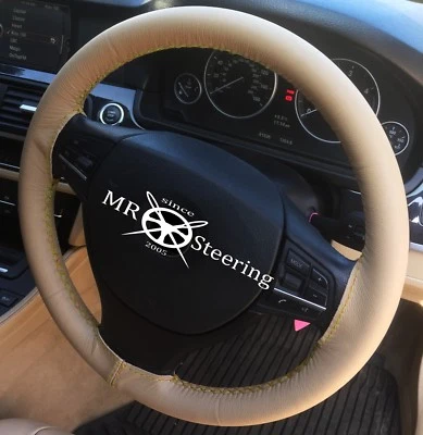 ADEQUADO PARA JAGUAR X-TYPE 01-09 CAPA DE VOLANTE DE COURO BEGE AMARELO PONTO DUPLO - Imagem 1 de 3