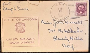 US #720 on USS Oklahoma Macon Disaster Cover (cat. no 2/12/35-c84.1)  *d - Picture 1 of 2