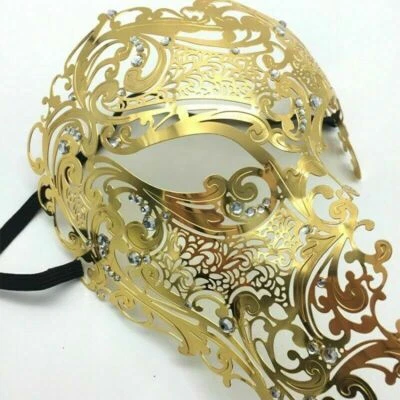 Metal Venetian Mask Masquerade Half Face Party Filigree Rhinestone Diamante - Image 1 of 4