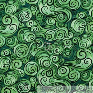 BonEful FABRIC FQ Cotton Quilt Green Black Swirl Scroll Xmas Girl Boy Tone Print - Picture 1 of 8