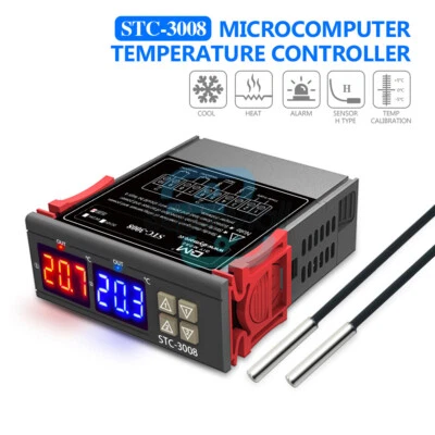 STC-3008 12V/24V 110-220V Dual LED Thermostat Temperature Controller with Probe - Bild 1 von 4