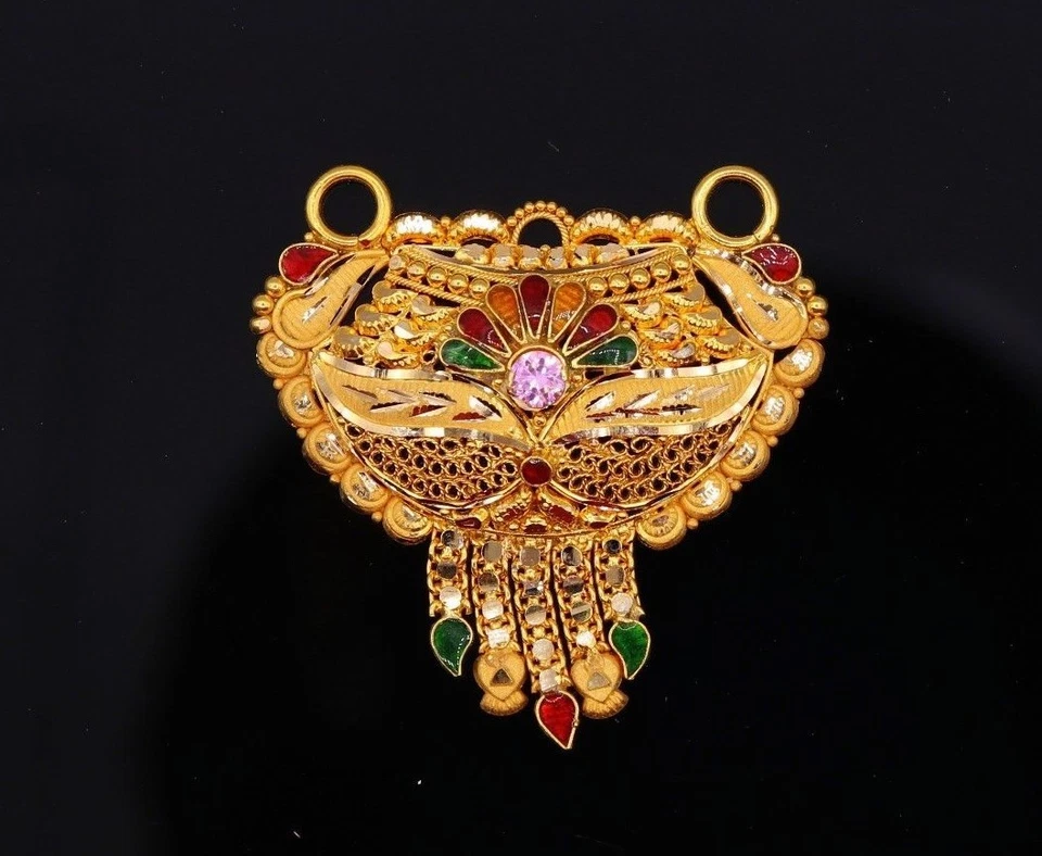 22 K 22 CT ORO ANHELADO A MANO FILIGRANA TRABAJO BODA FIESTA COLGANTE TRADICIONAL IND Foto 1 de 4