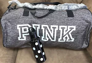 VS PINK DUFFEL BAG GRAY 24” W/WATERBOTTLE POLKA DOTS TRAVEL/SPORT FUN!! - Picture 1 of 4