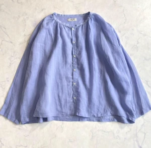 ICHI Antiquites Linen Long Sleeve Blouse Blue Used - Picture 1 of 8
