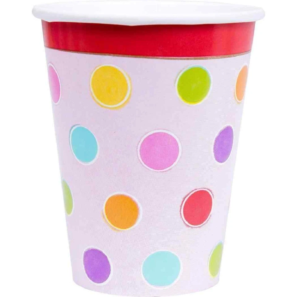 Sweet Stuff Cake Cupcake Food Dessert Polka Dot Birthday Party 9 oz. Paper Cups - Image 1 of 1