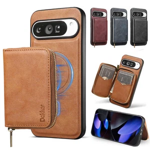 Funda tipo billetera desmontable de cuero magnético con cremallera para Google Pixel 9 Pro XL/8/8A  - Imagen 1 de 14