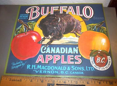 reproduction Label, BUFFALO Apple Crate Label Vernon British Columbia Canada - Image 1 of 2
