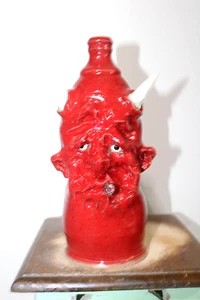 tim whitten( RED DEVIL} face jug , pottery, folk art 10'' x7 '' - Picture 1 of 15
