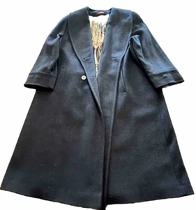 Alorna Coat Women 2XL Blue Wool Solid Trench Long Double Breasted - Picture 1 of 3