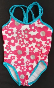 INFANT GIRLS 12 MONTH PINK & SILVER FLORAL PRINT 1 PIECE SWIMSUIT - NEW CLOTHING - Picture 1 of 2
