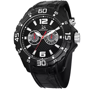 New Men's Joshua & Sons JS79BK Black Swiss Multifunction Layered Strap Watch - Picture 1 of 4