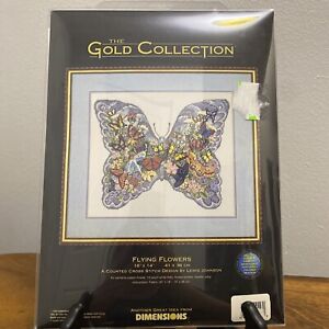 Vintage DIMENSIONS Gold Collection Counted Cross Stitch-FLYING FLOWERS Butterfly