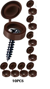 10PCS Brown Plastic Hinged Screw Cover Caps Snap Flip Tops Rust Protection - Picture 1 of 7