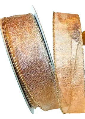 Christmas Rose Gold Semi Sheer 1.5" x 5 yards Glistening Wired Ribbon Fall - Image 1 of 2