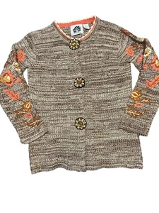 Storybook Knits Cardigan Sweater Sz S Fall Embroidered Flower Beaded Button - Picture 1 of 7