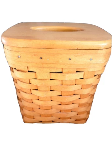 Longaberger Vintage Tissue Box Square Basket Signed BES 1999 With Wooden Lid Cover