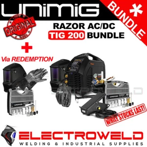 UNIMIG Razor 200 ACDC Tig Welder + Foot Pedal + Gloves + Helmet AC/DC U12002K - Picture 1 of 8